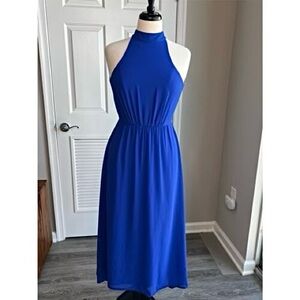 NWT XS Blue Maxi Dress Halter Style Fully Lined Lumier $69.99